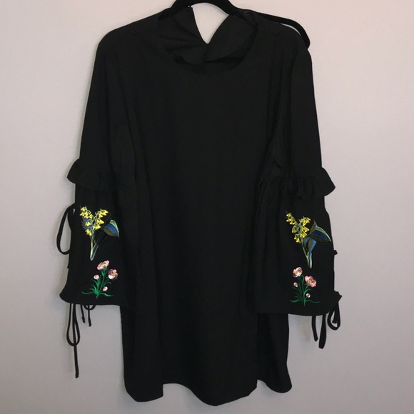 Kiss Milk Tops - Beautiful Black Tunic with Sleeve Details & Ties